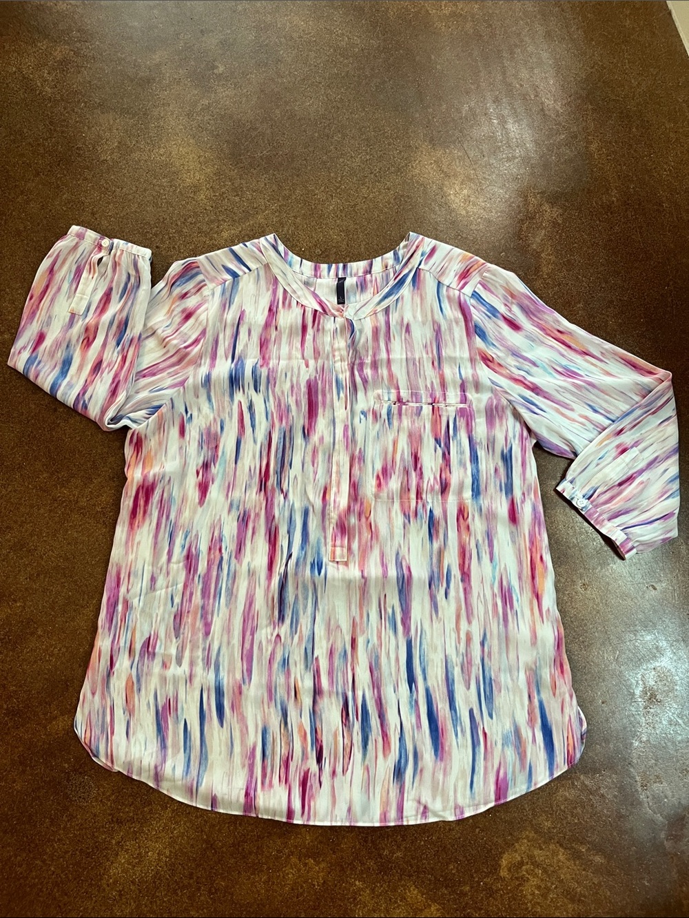 NYDJ Watercolor Stripe Tunic Top - Pink & Blue Sz L